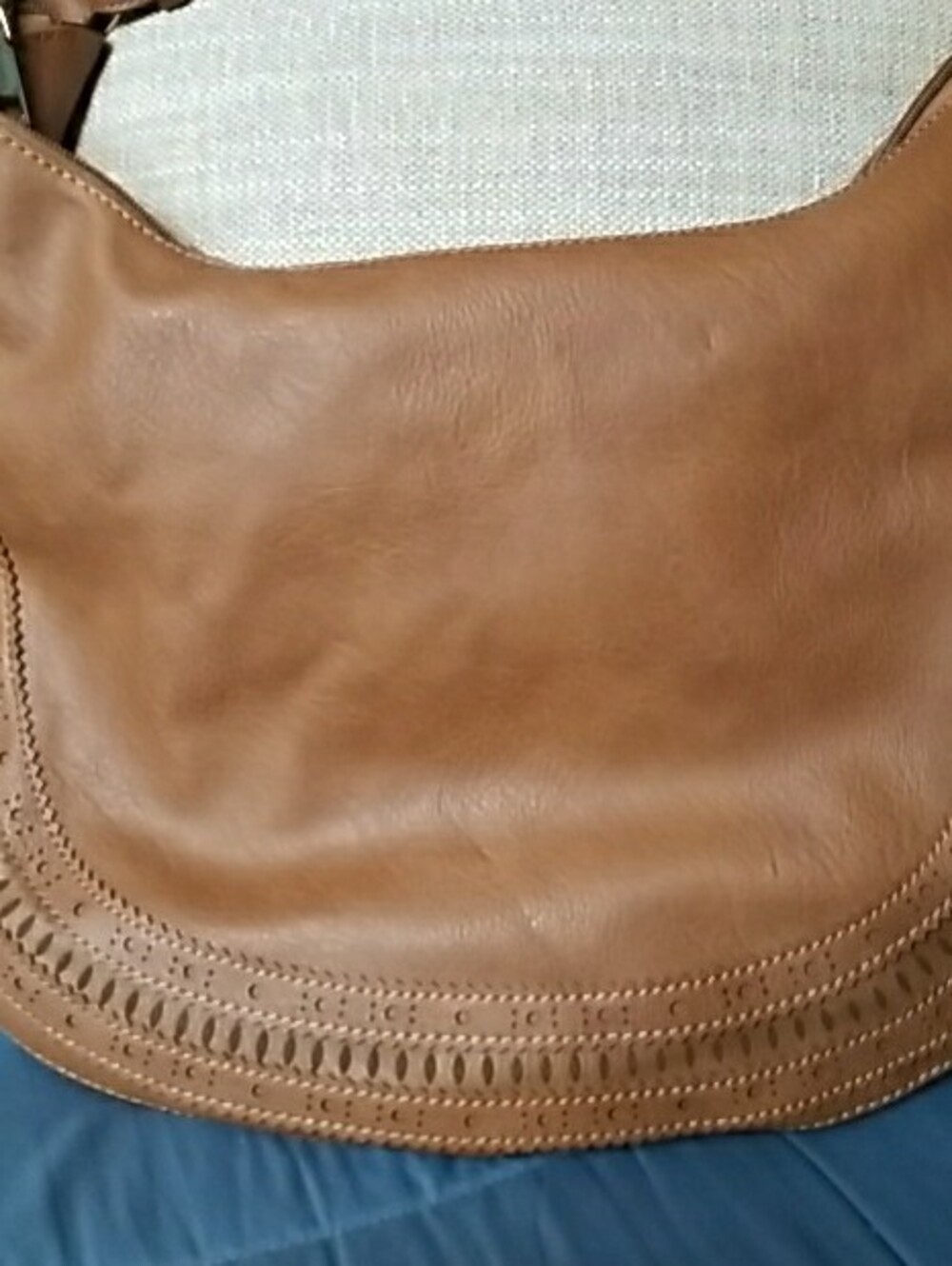 Macy's Large Brown Leather Shoulder Bag with Tassel - Picture 5 of 16